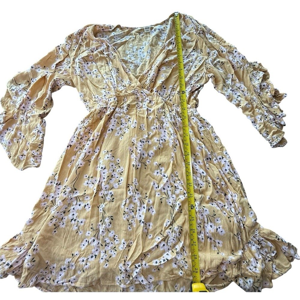 Billabong Floral Boho Mini Dress Yellow Ruffle Hem Long Sleeve M - Picture 6 of 10